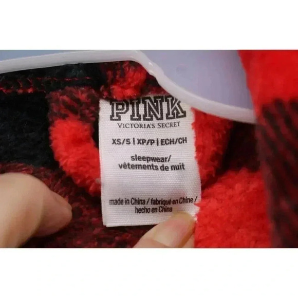 Women's Pink-Victoria's Secret Robe-Plush Velour-Red & Black-S/SP-Puppies - Picture 3 of 8